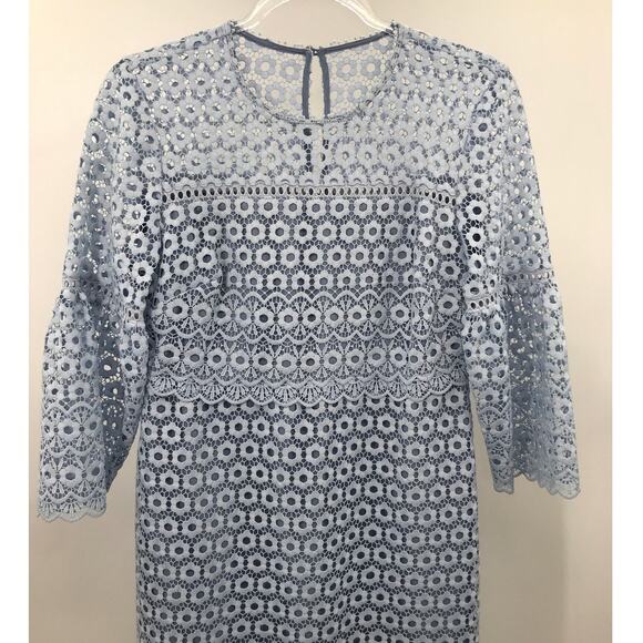 J. Crew Daisy Lace Bell Sleeve Sheath Dress 6 Petite Light Blue Easter - Picture 3 of 11